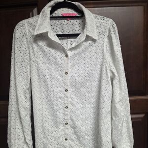 Lilly Pulitzer White Eyelet Button-Down Shirt